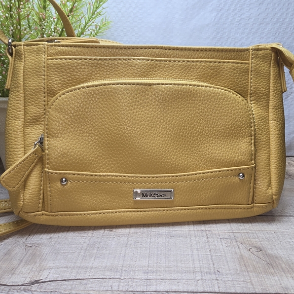 MULTISAC MUSTARD YELLOW CROSSBODY PURSE MULTIPLE COMPARTMENTS MID SIZED - Picture 1 of 10